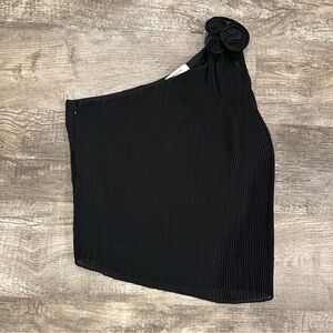 Milly Black One-Shoulder Pleated Blouse